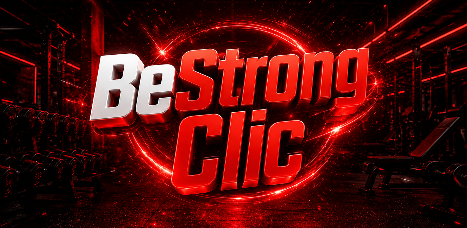 BeStrong Clic Fit Now fitness app banner showing workout tracking interface