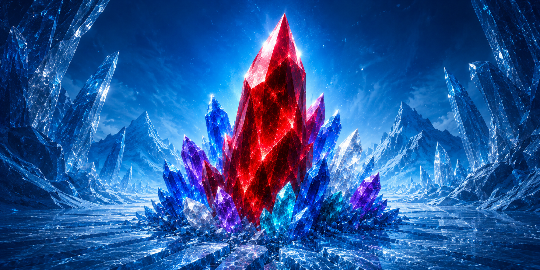 CrystalIce Realms game banner showing crystals and gemstones