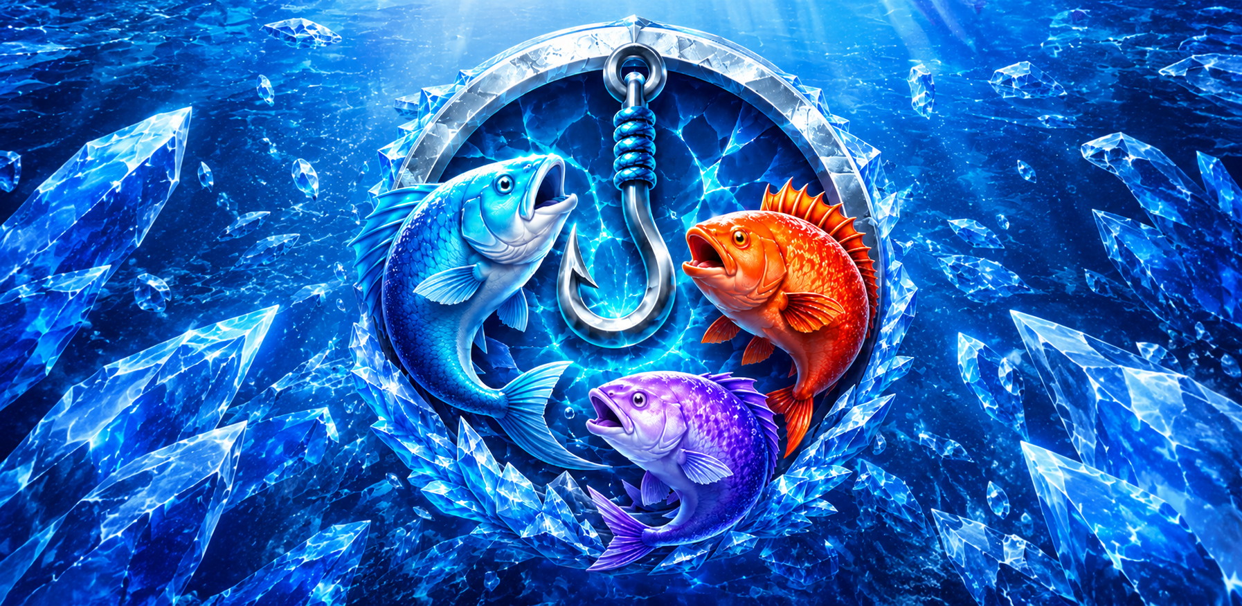 Ice Frostfish Depths frozen lake banner showing icy fishing camp