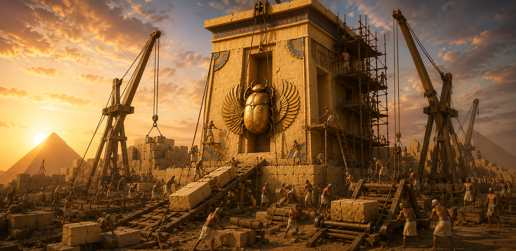Nile Legacy Builder game banner showing Ancient Egypt monuments