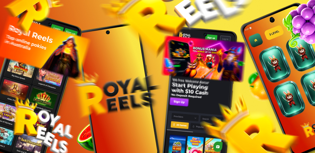 Royal Reels Casino game banner showing arcade visual puzzle gameplay