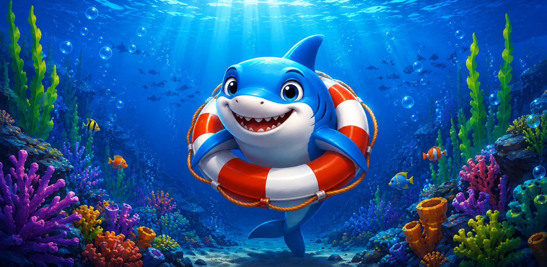 Shark Blue World game banner showing underwater shark exploration