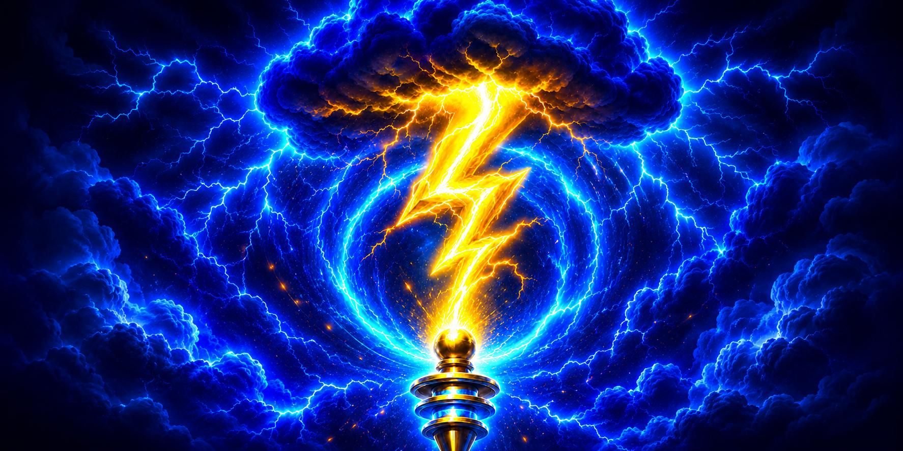 Strikees Lightning Guide educational iOS app banner showing lightning storm
