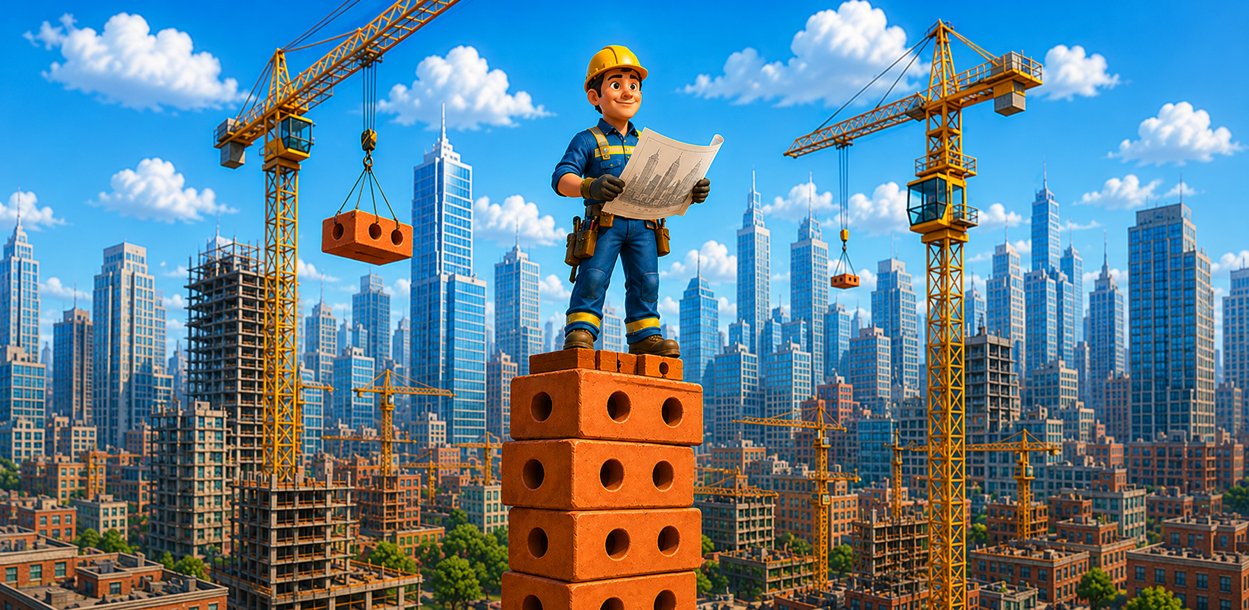Tower City Builder iOS game banner showing city skyline repair gameplay