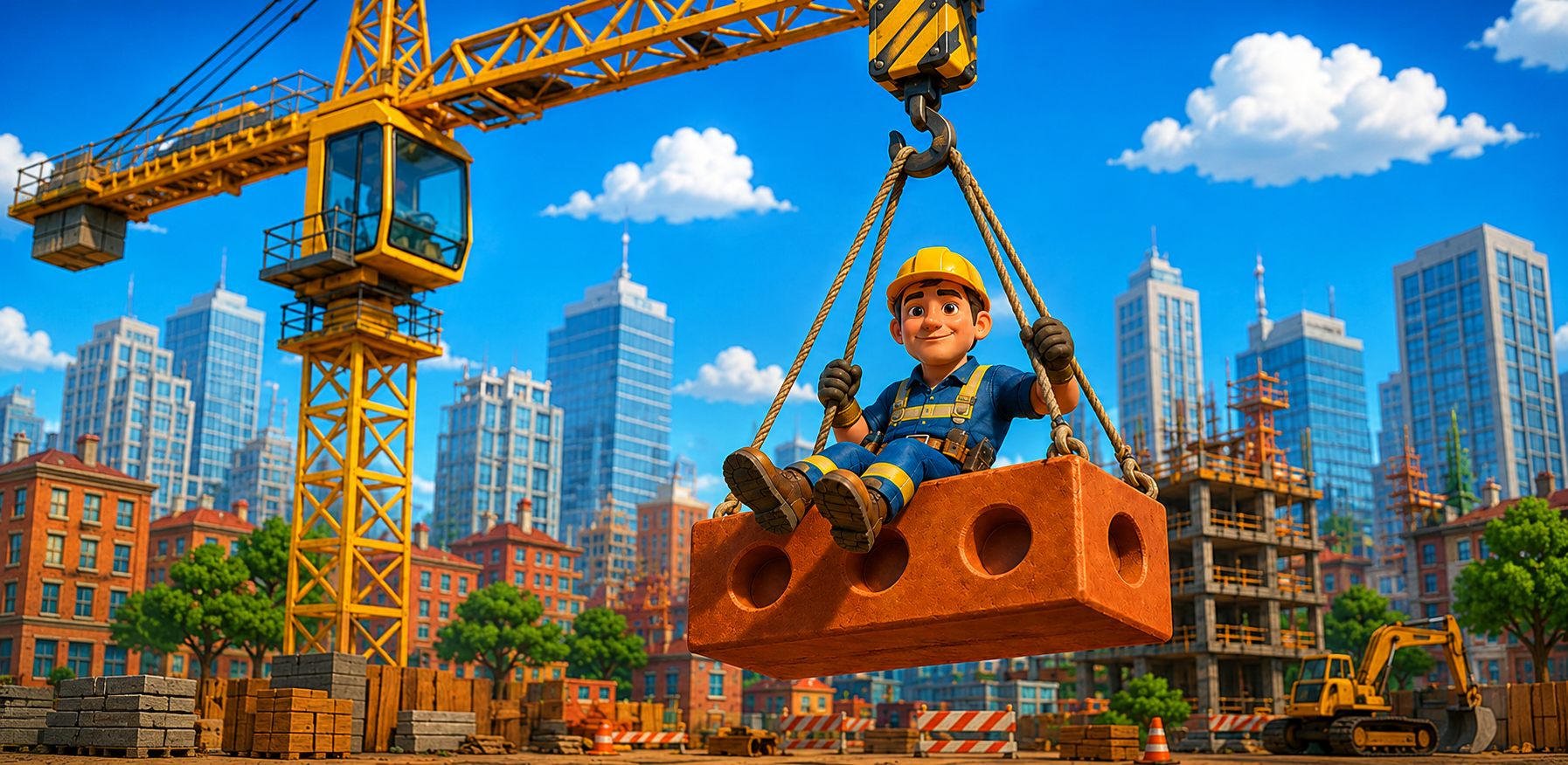 Tower City Repair Challenge game banner showing colorful 3D city construction